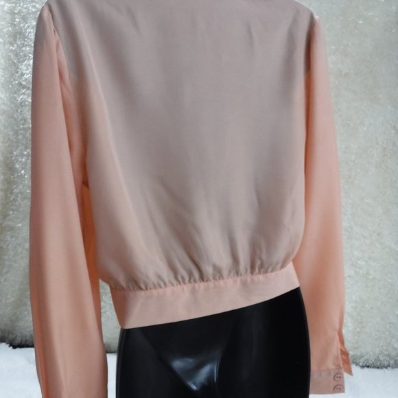 F21 Button Down Long Sleeve Crop Top, Peach with Embroidered Flowers, Size S - Picture 4 of 10